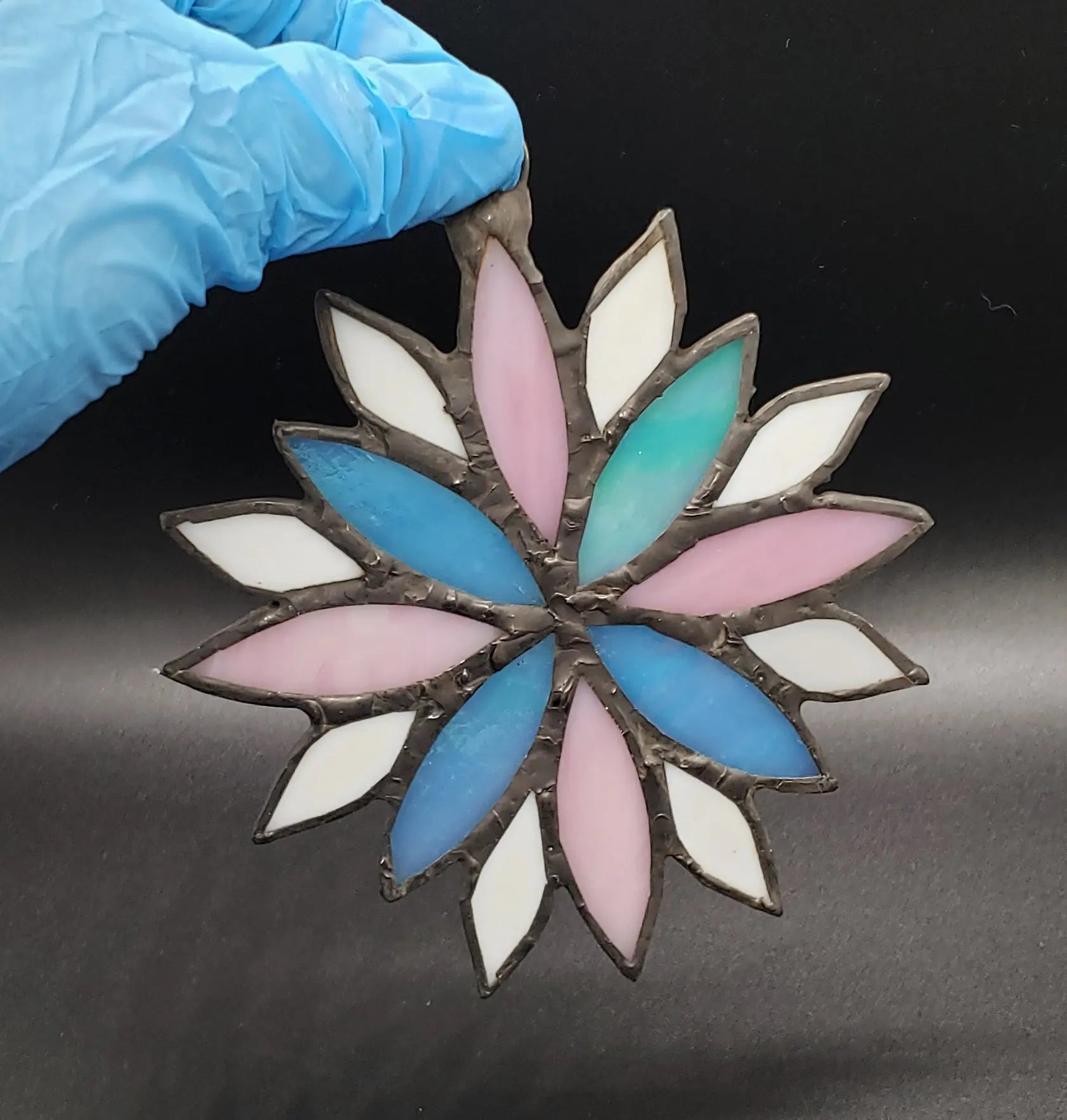 Transgender Flower Suncatcher, LGBTQ+ Floral stained glass    blue, lbgtq+, pink, stained glass, suncatcher