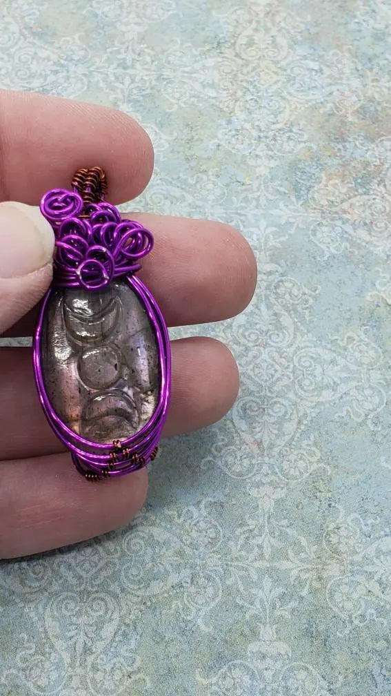 Triple Moon Labradorite Pendant    gemstone pendant, labradorite, moon, moon phase