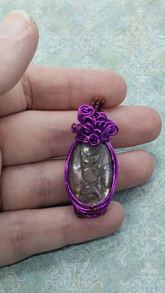 Triple Moon Labradorite Pendant    gemstone pendant, labradorite, moon, moon phase