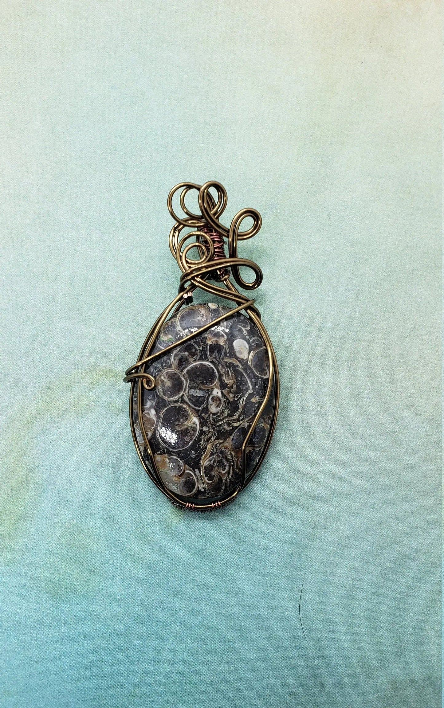Turritella Agate Pendant, Fossil Pendant    gemstone pendant, Turritella
