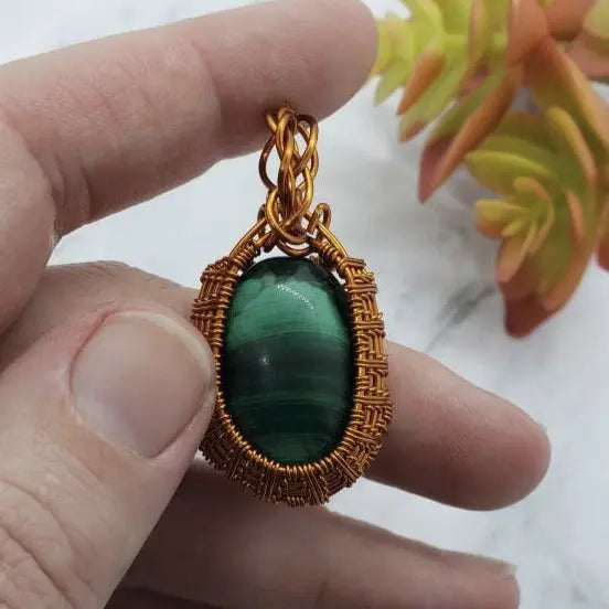 Wire Wrapped Malachite Pendant, Yoga Jewelry, Chakra Crystal    gemstone pendant, malachite